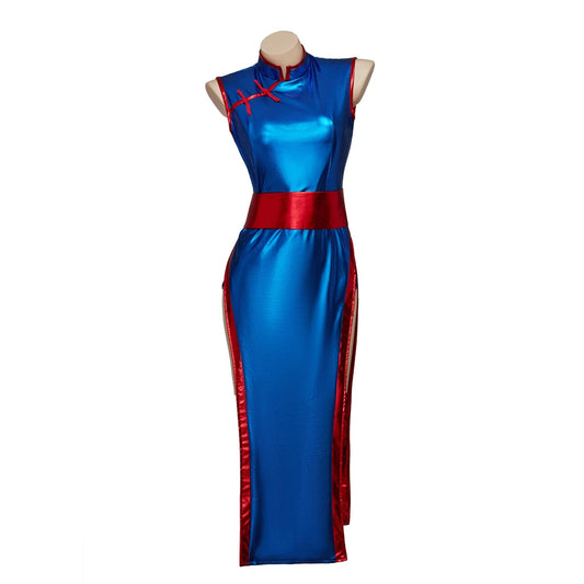 Chichi Cosplay Costume – Sexy High-Slit Blue Cheongsam Dress for Women